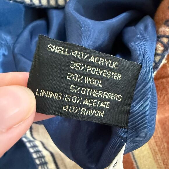 Vintage 90s Express Made in Italy Blanket Print Wool Blend Oversized Blazer XS - Picture 7 of 8